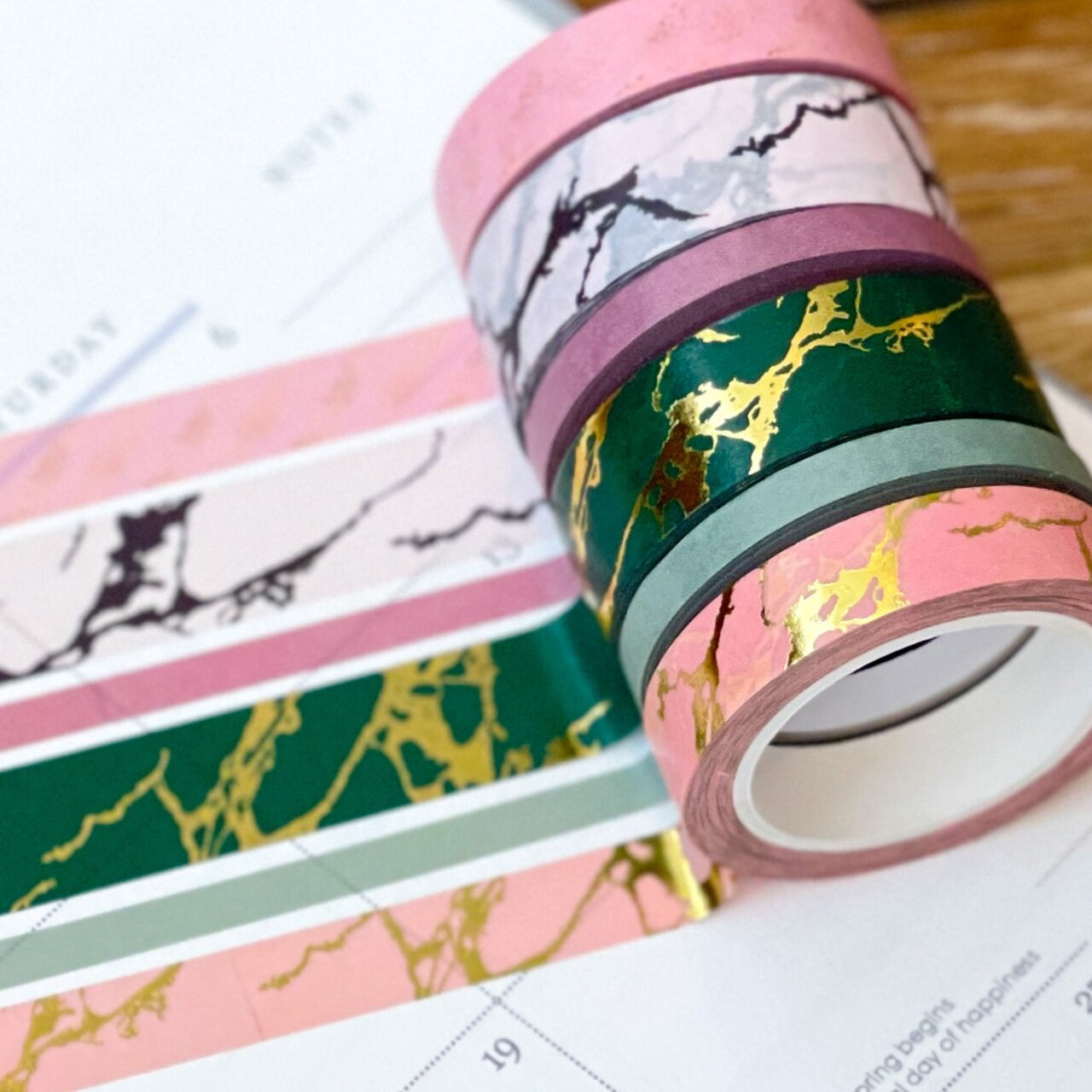 FOILED Marble Gold Green Pink Modern Spring Minimalist Washi